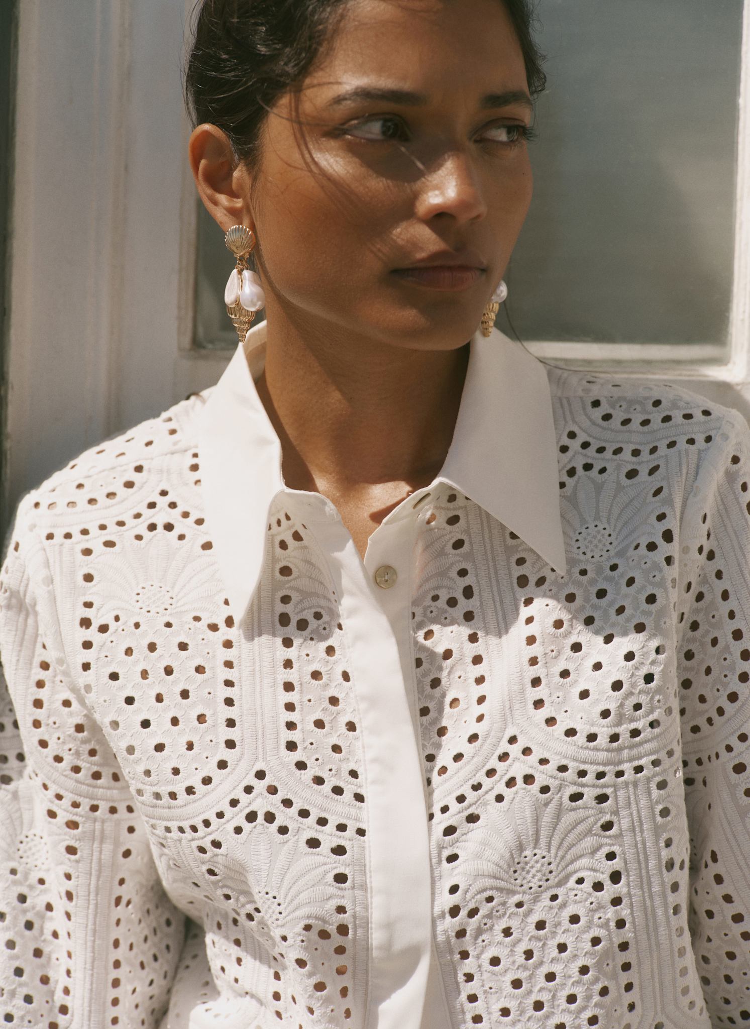 Cream Cotton Broderie Shirt