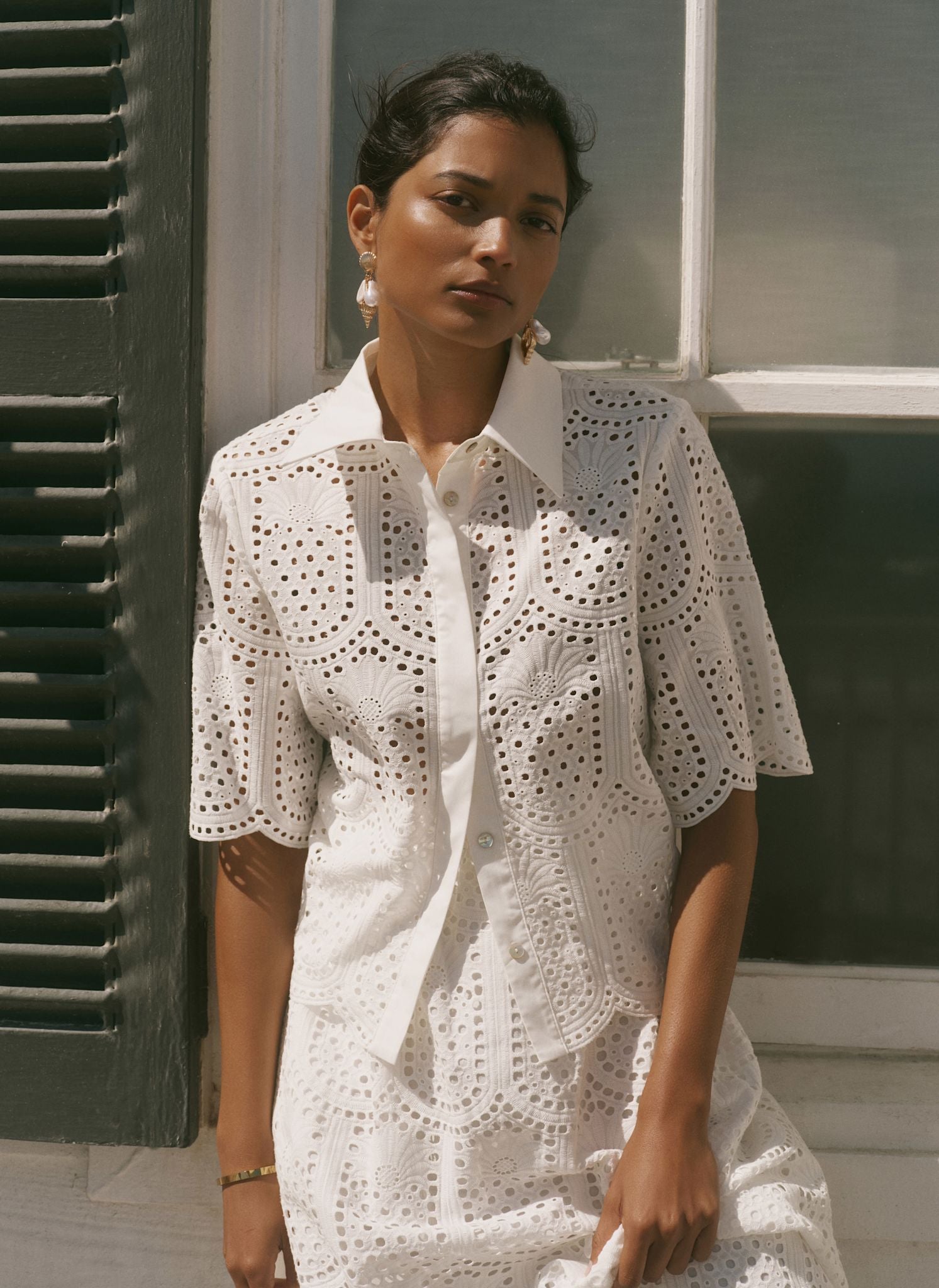 Cream Cotton Broderie Shirt