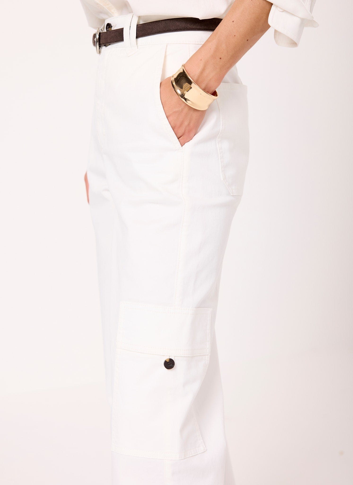 White Utility Chino Wide Leg Trousers