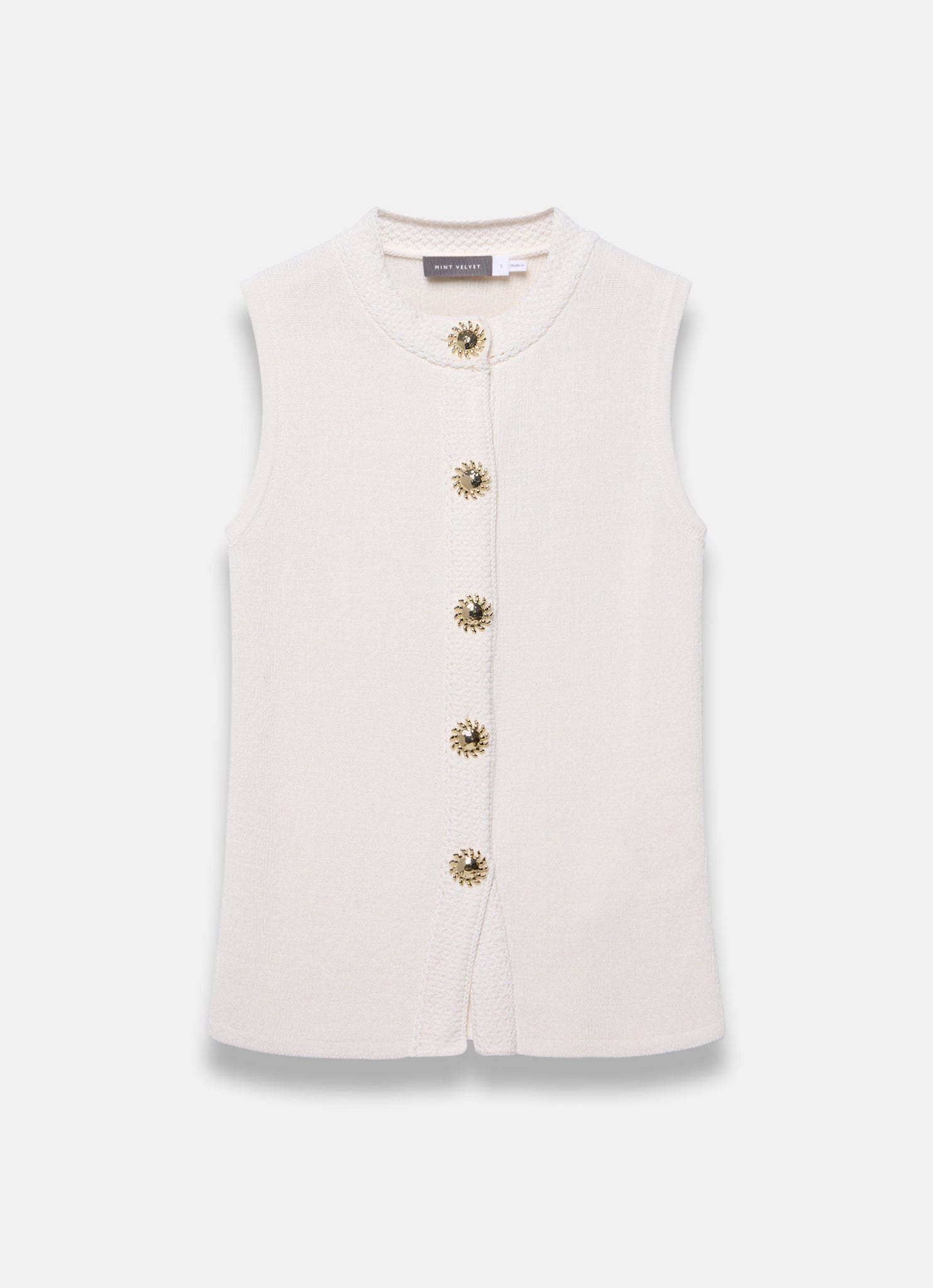 White Sunray Button Knit Sleeveless Top