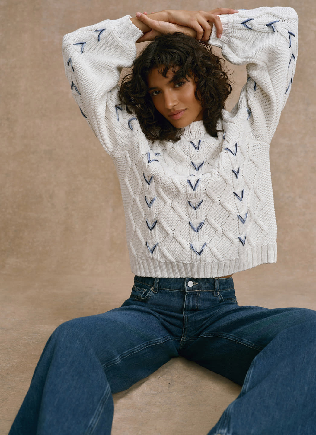 Cream Cable Knit Whipstitch Jumper