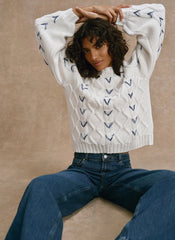 Cream Cable Knit Whipstitch Jumper
