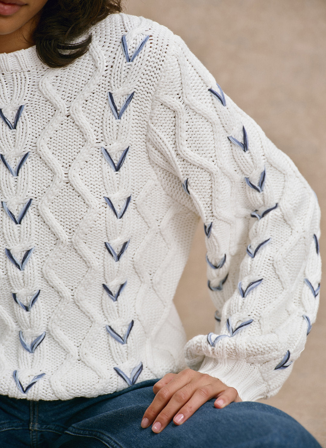 Cream Cable Knit Whipstitch Jumper