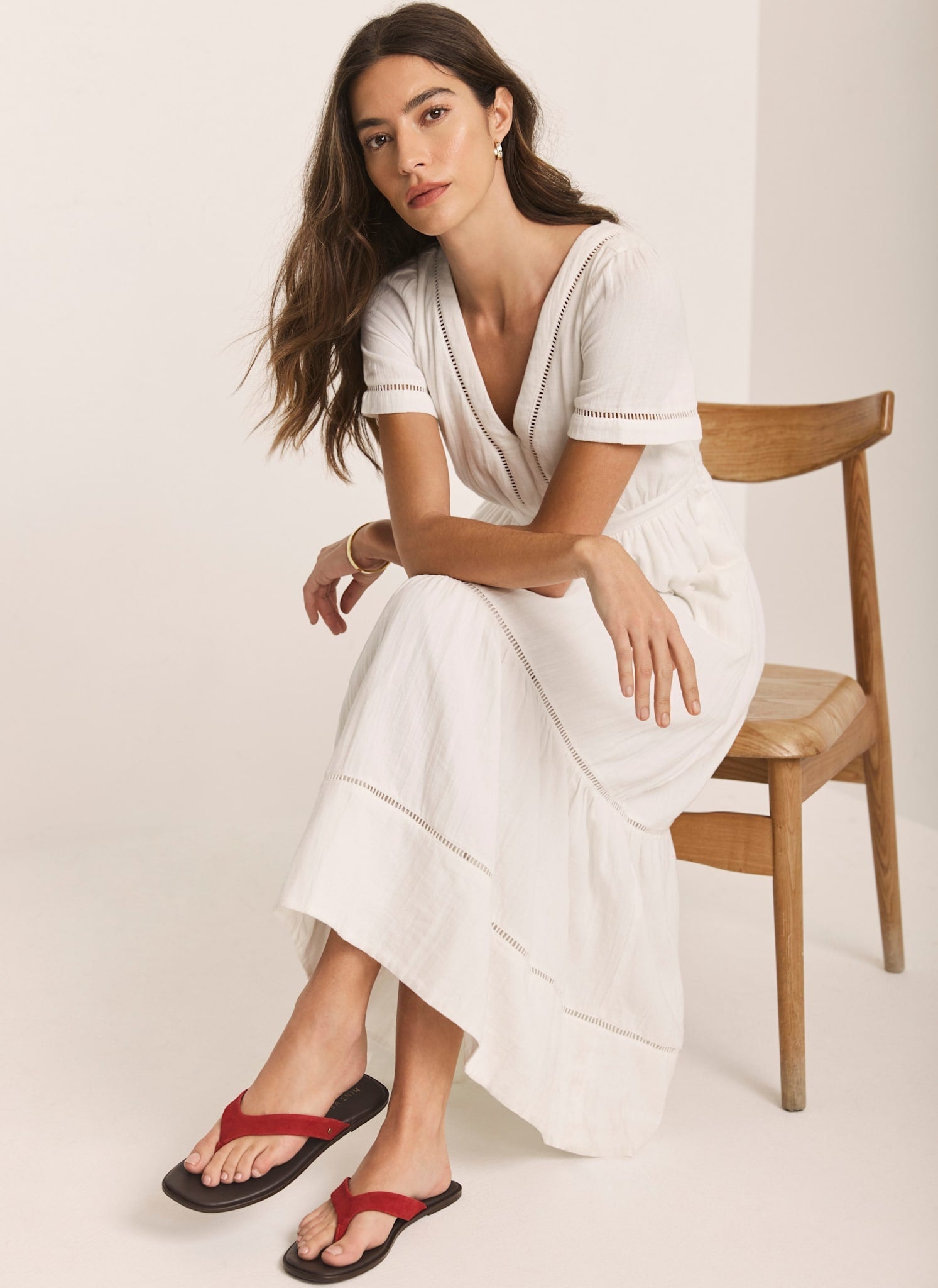 White Cotton Cheesecloth Midi Dress