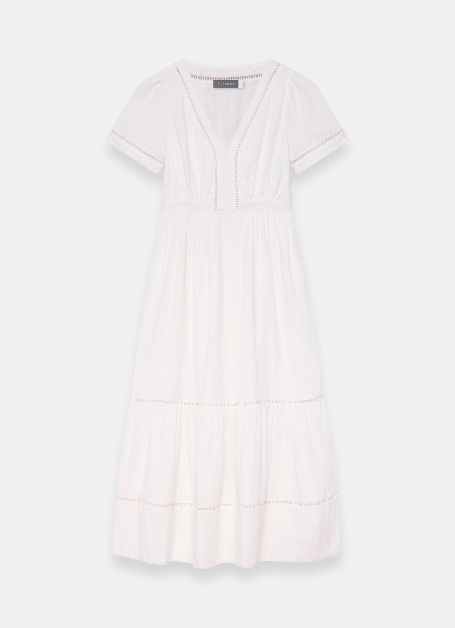White Cotton Cheesecloth Midi Dress