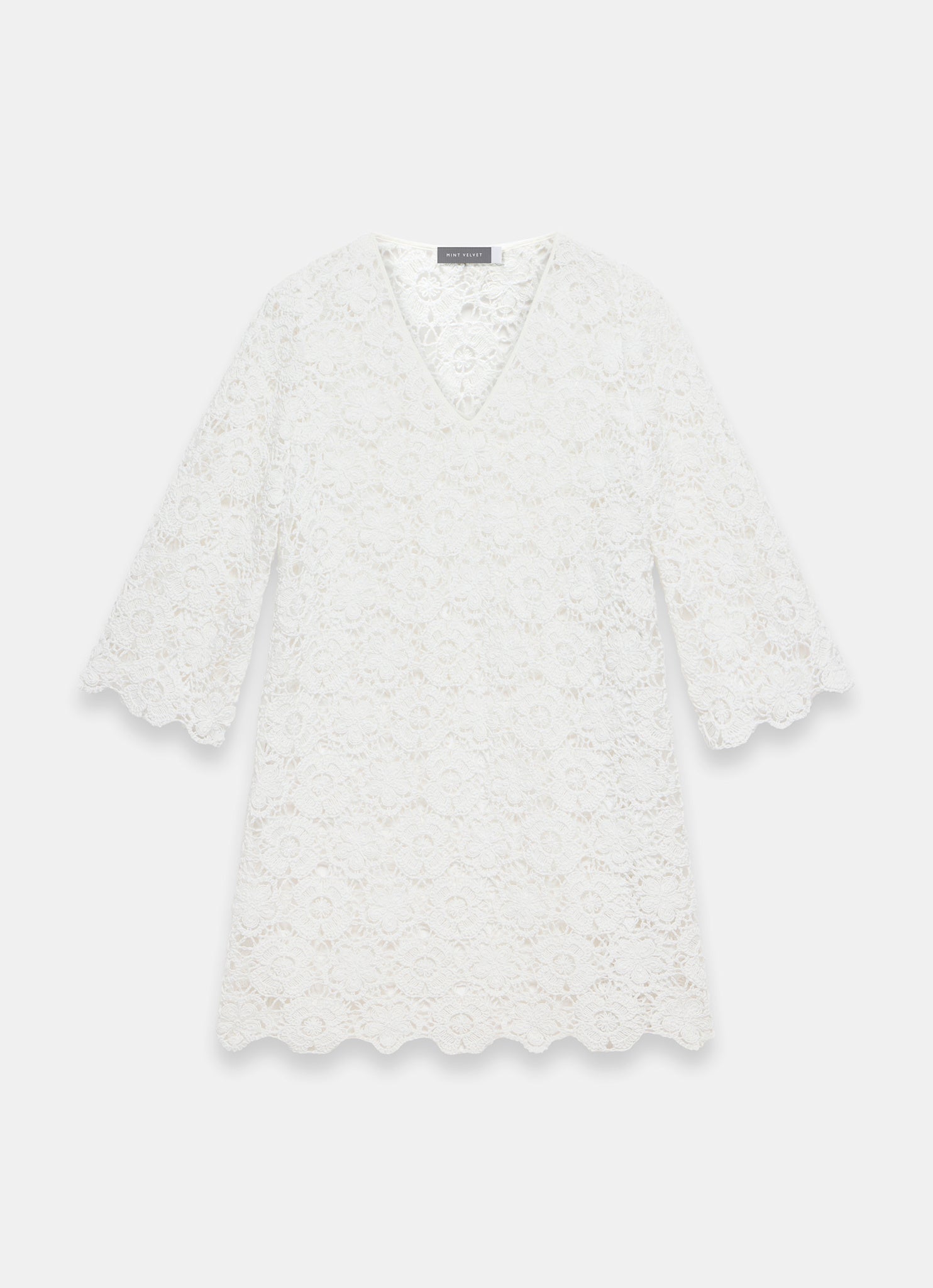 White Crochet Flower Beach Mini Dress