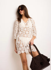White Crochet Flower Beach Mini Dress