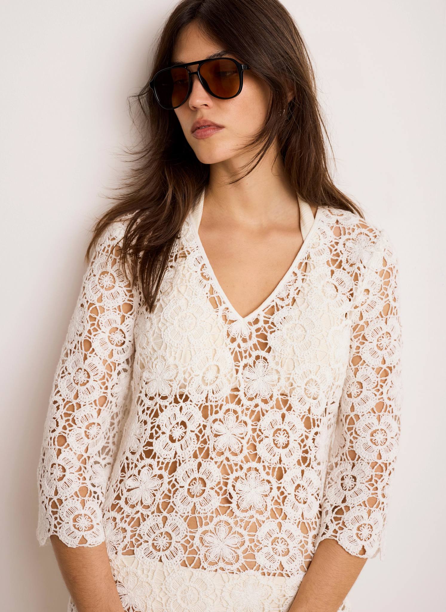 White Crochet Flower Beach Mini Dress