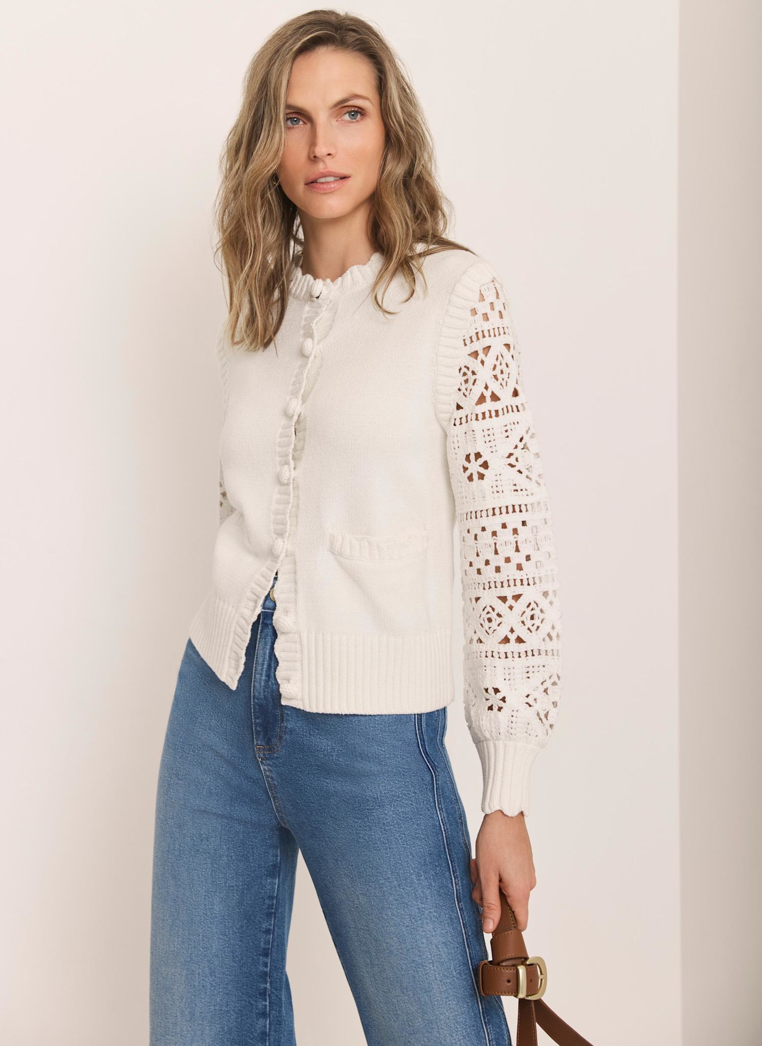 Cream Cotton Blend Crochet Cardigan