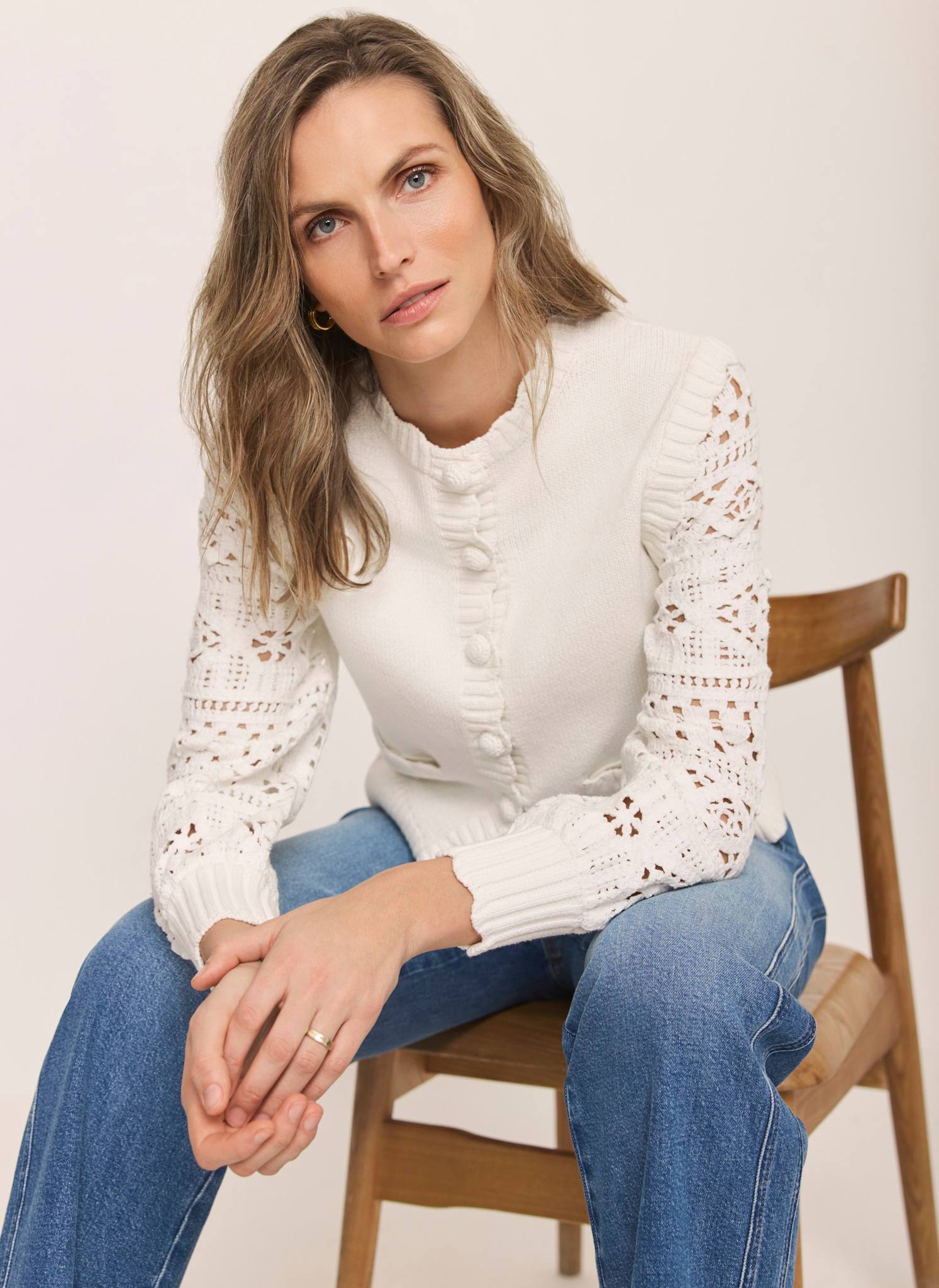 Cream Cotton Blend Crochet Cardigan