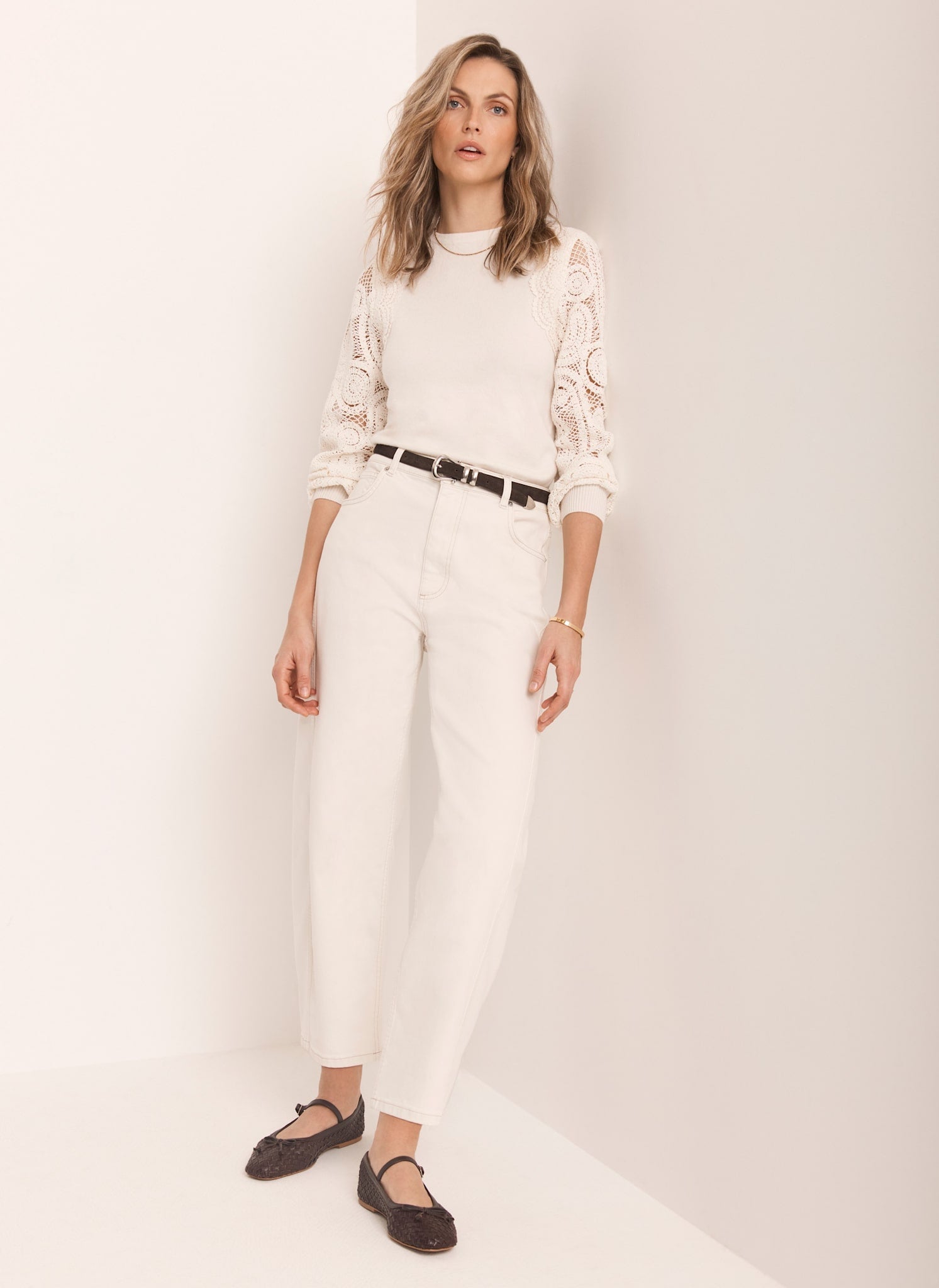 Cream Crochet Sleeve Jumper