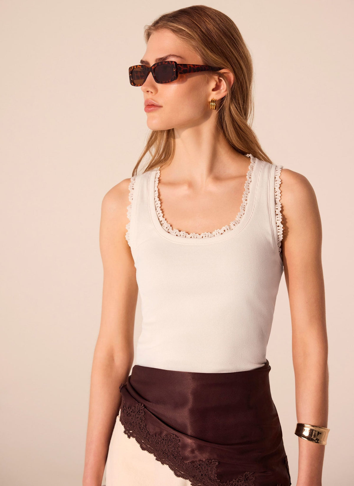 White Crochet Trim Vest Top