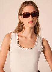 White Crochet Trim Vest Top