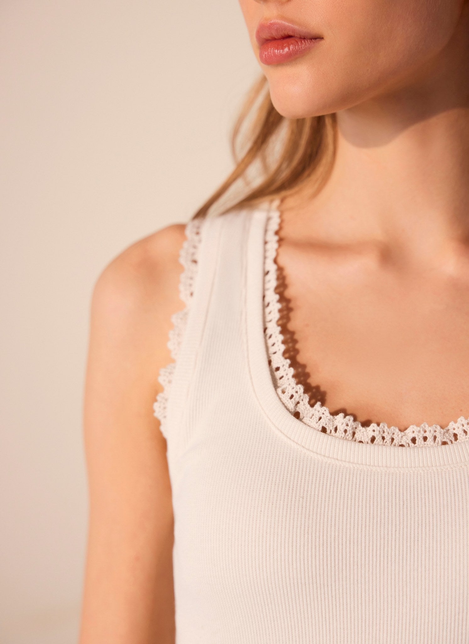 White Crochet Trim Vest Top