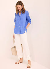 White Cropped Wide Chino Trousers