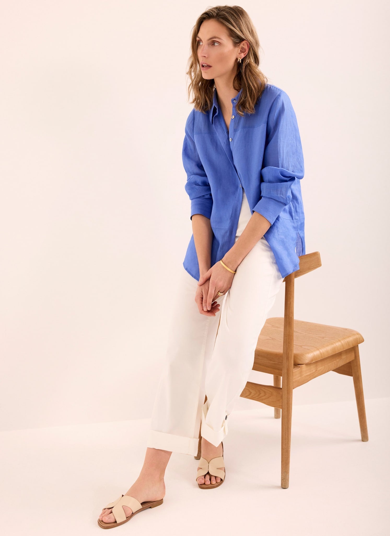 White Cropped Wide Chino Trousers
