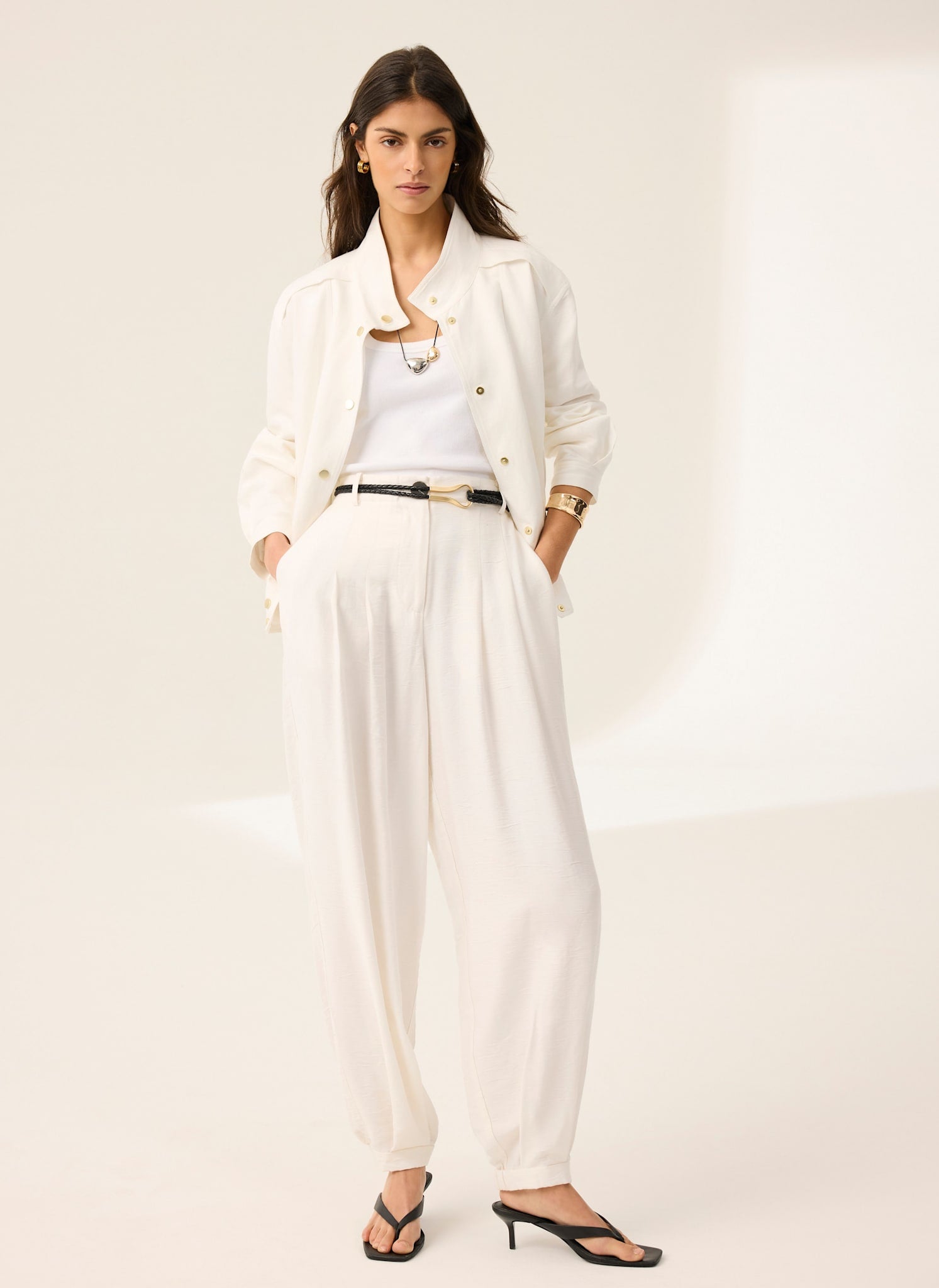 White Soft Balloon Trousers