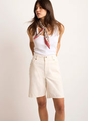Cream Denim Mid Length Shorts