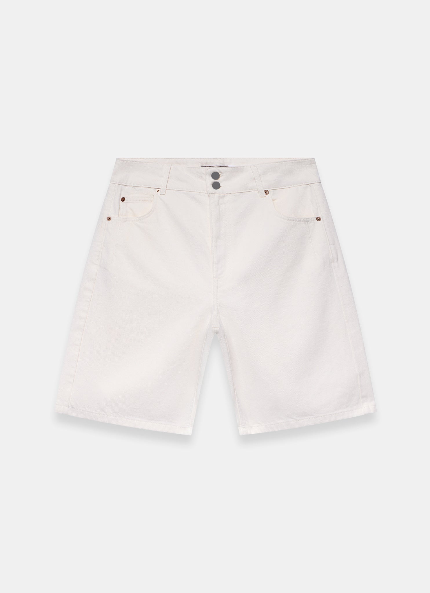 Cream Denim Mid Length Shorts