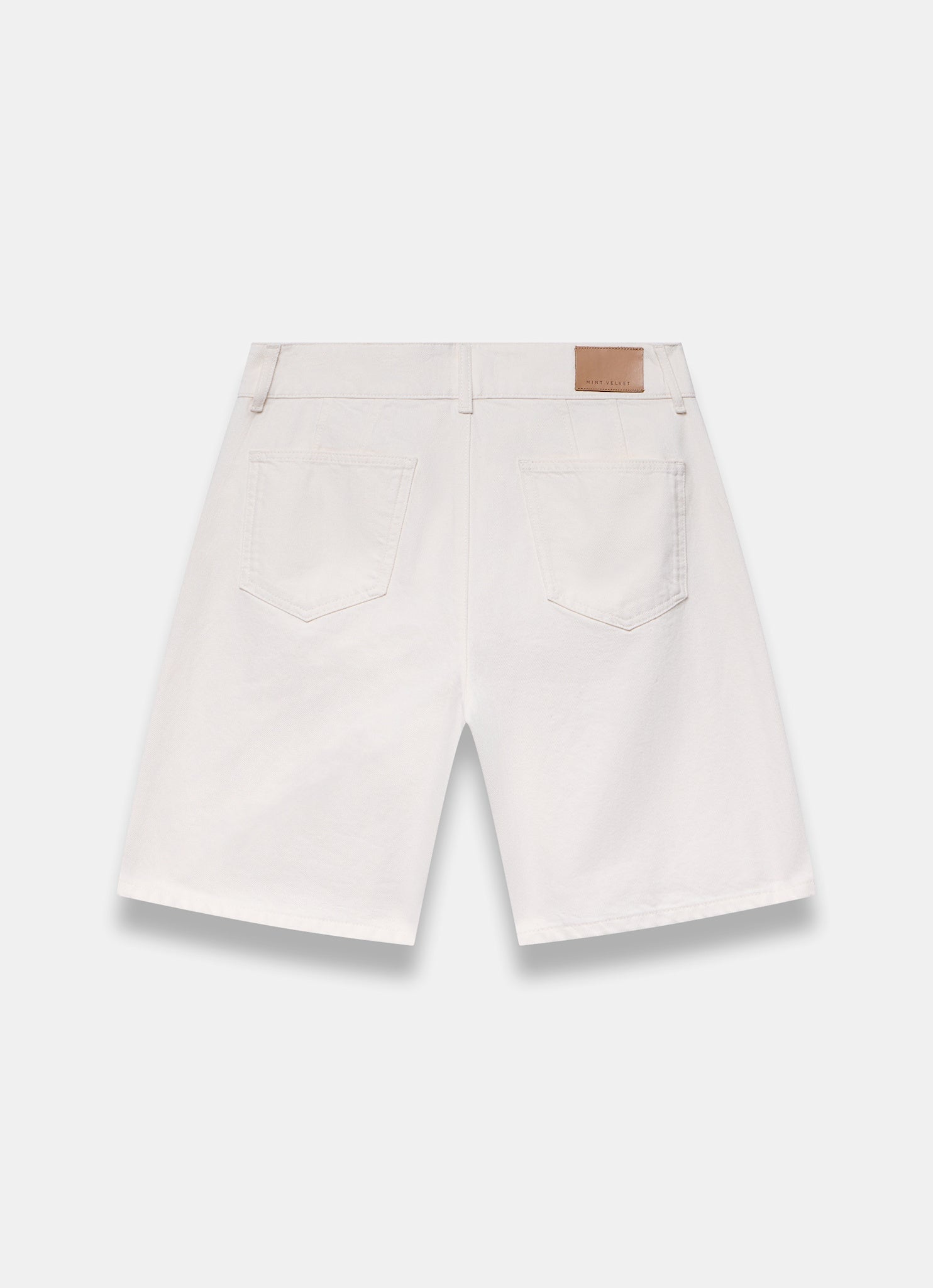 Cream Denim Mid Length Shorts