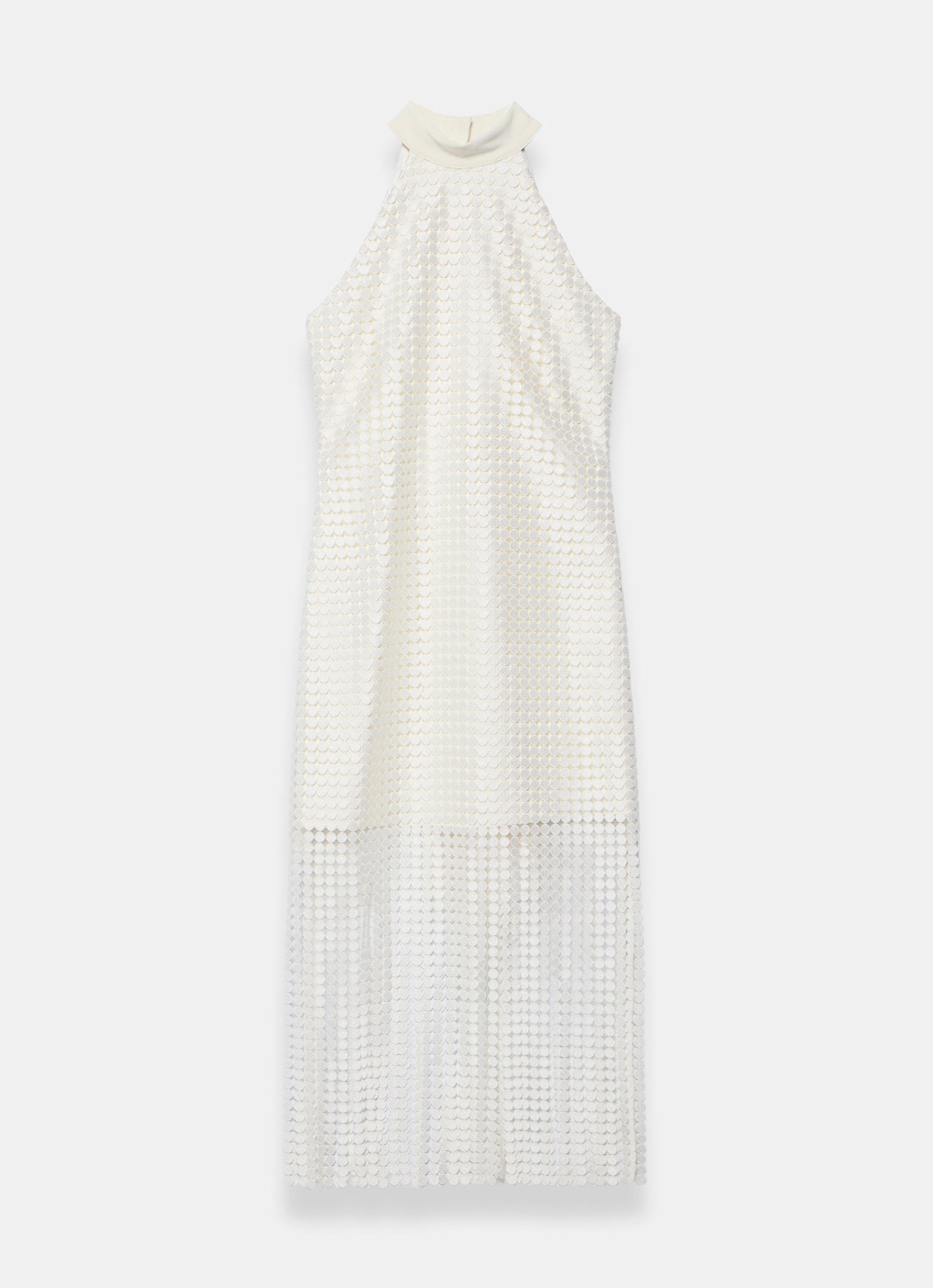 White Disc Detail Fringed Midi Dress