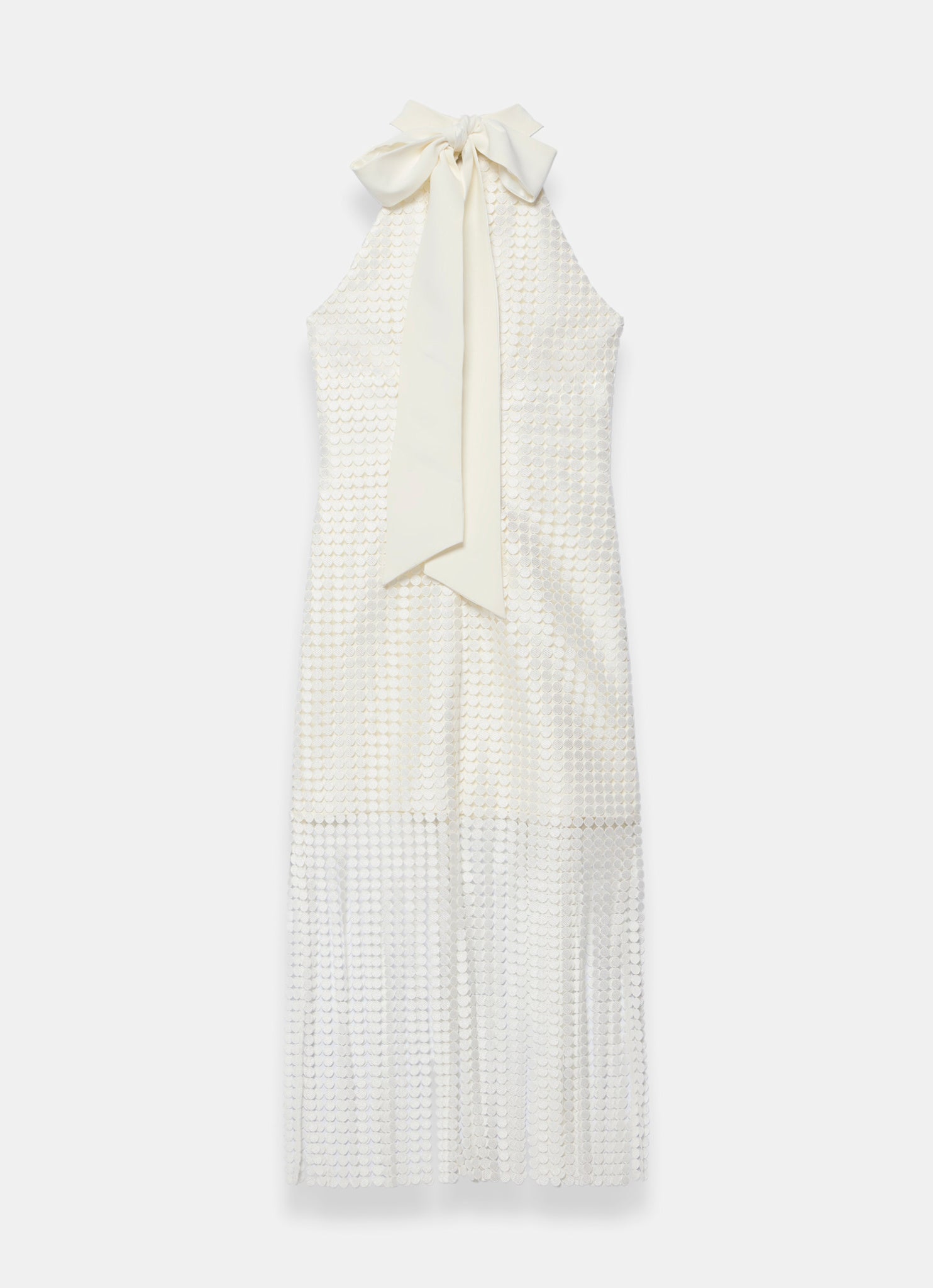 White Disc Detail Fringed Midi Dress
