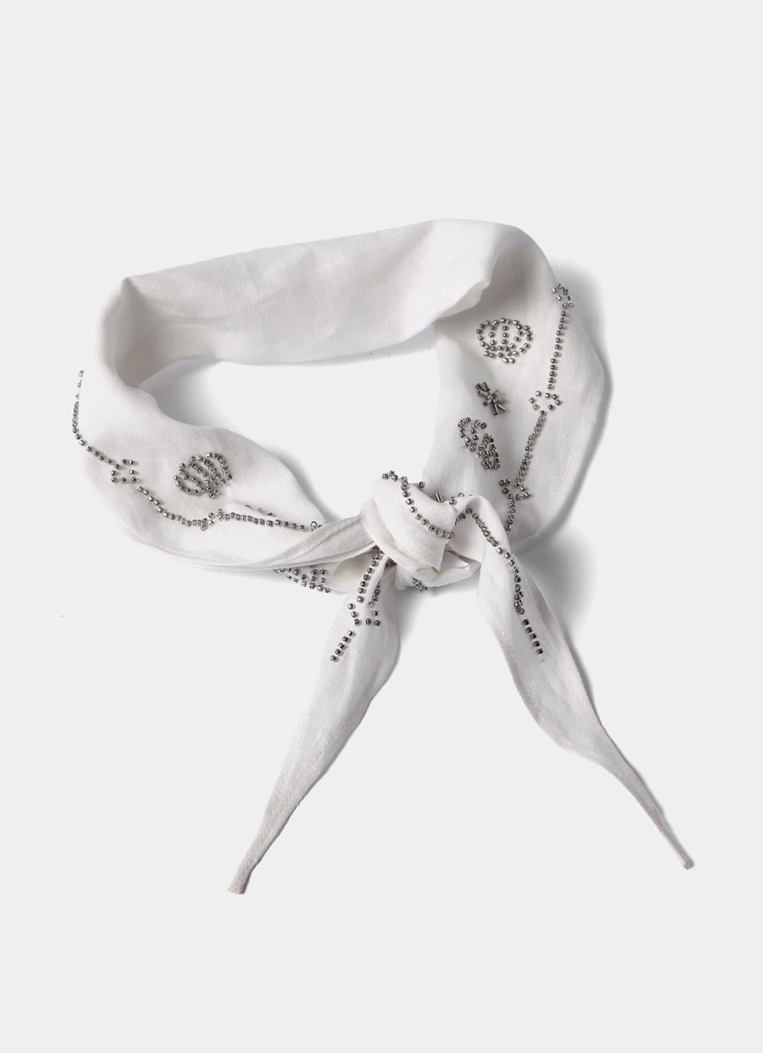 Cream Linen Embellished Neck Scarf