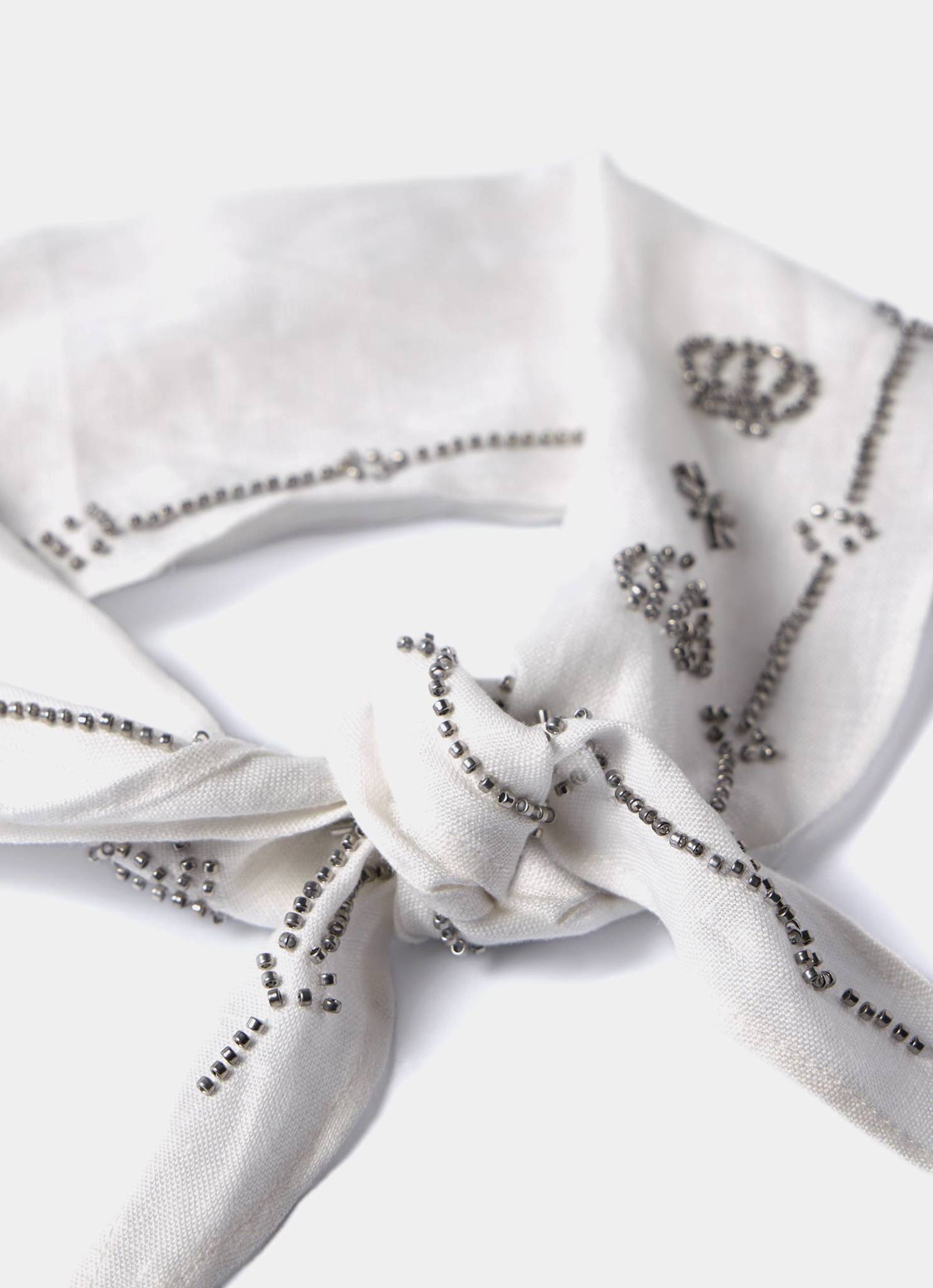 Cream Linen Embellished Neck Scarf