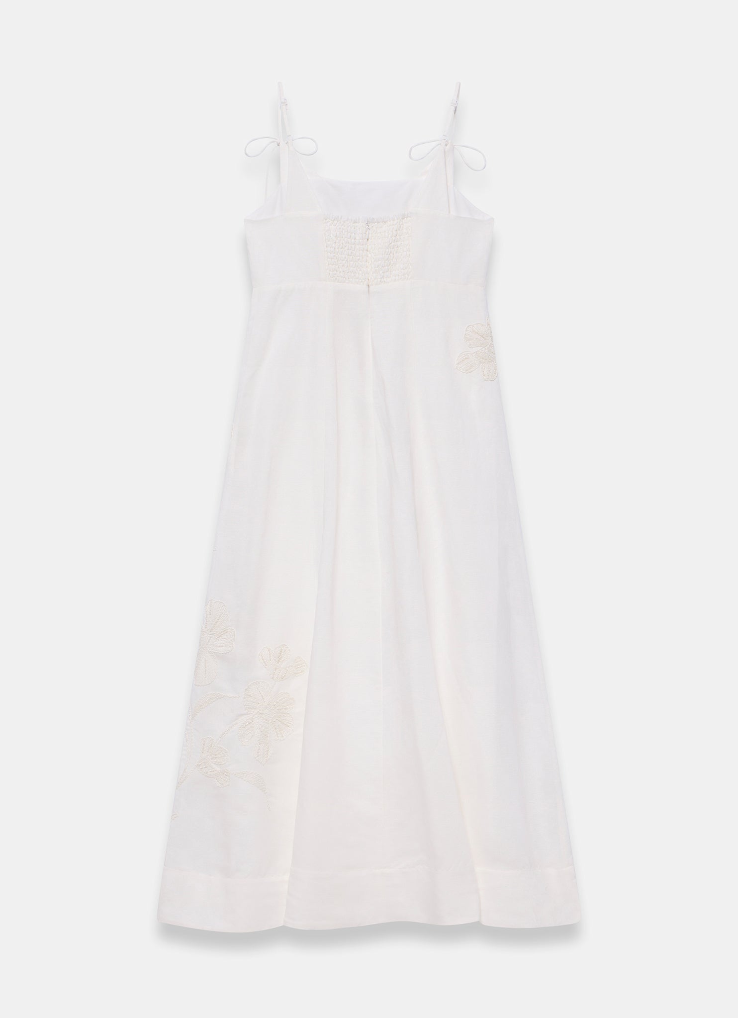 White Linen Blend Embroidered Midi Dress