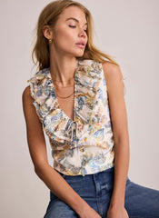 Cream Floral Print Ruffle Top