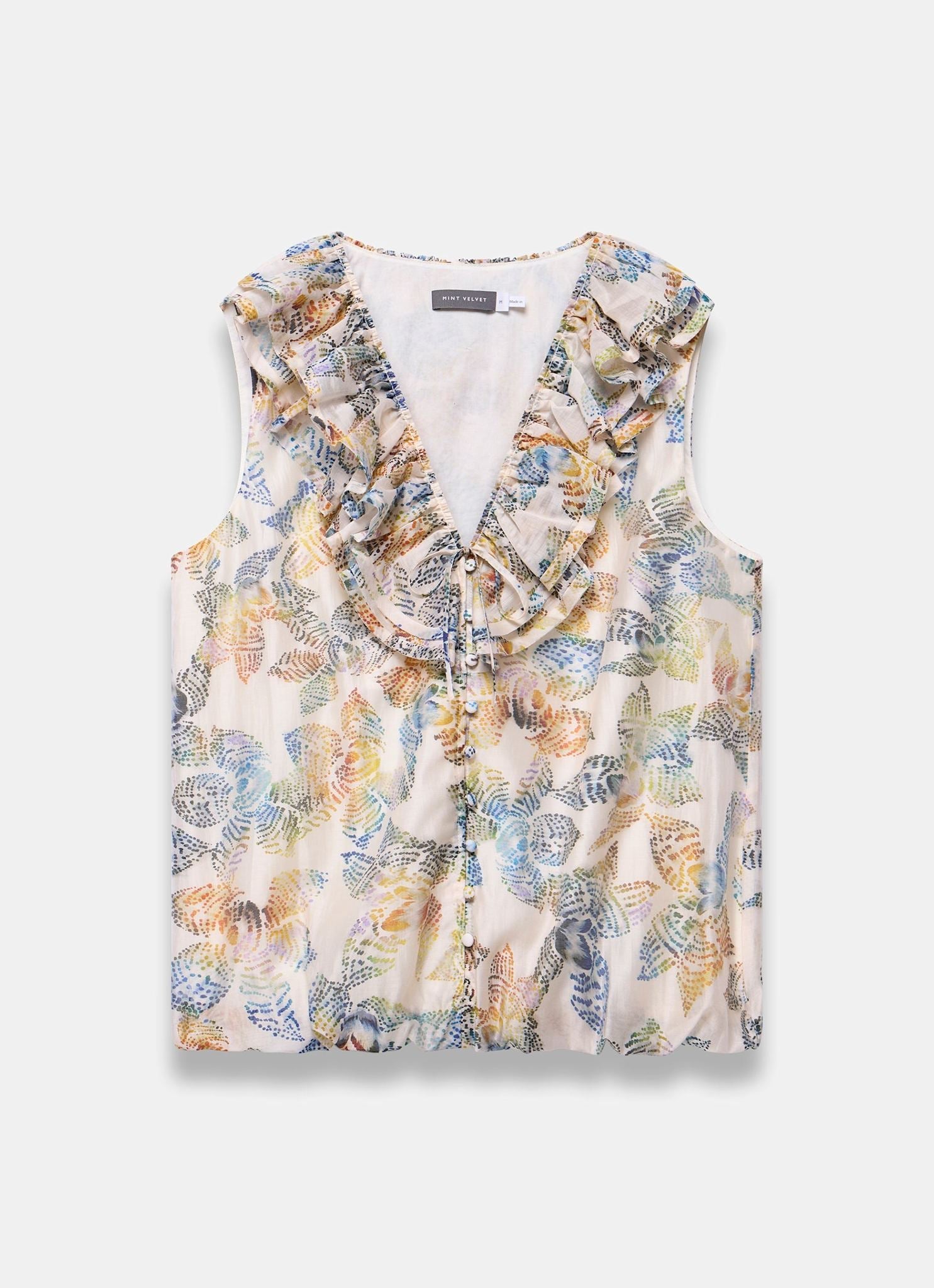 Cream Floral Print Ruffle Top