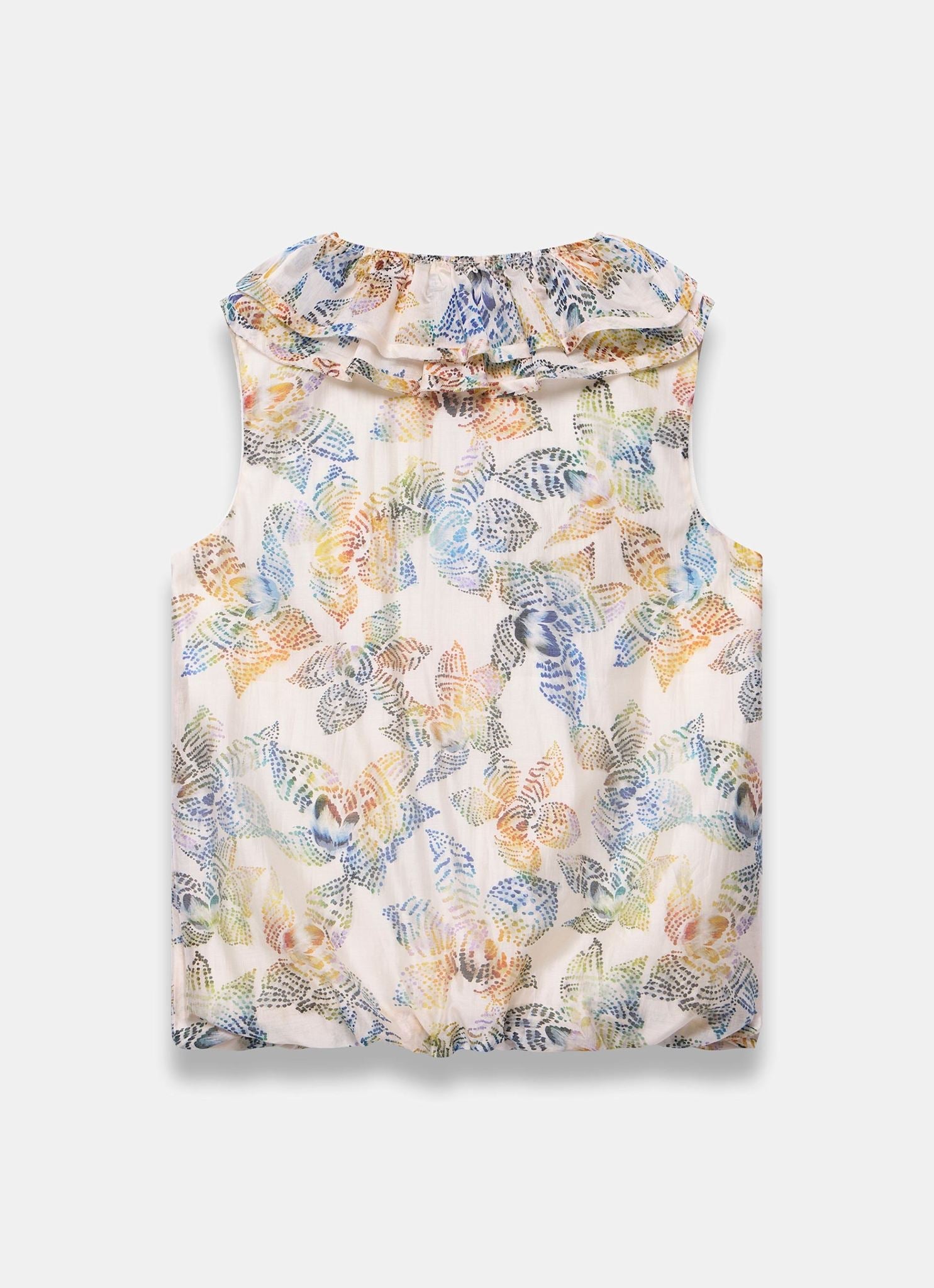 Cream Floral Print Ruffle Top