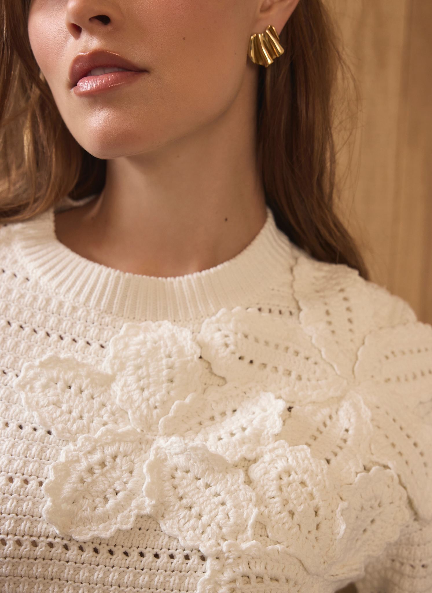 Cream Cotton Blend Floral Detail Jumper