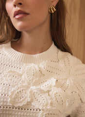Cream Cotton Blend Floral Detail Jumper