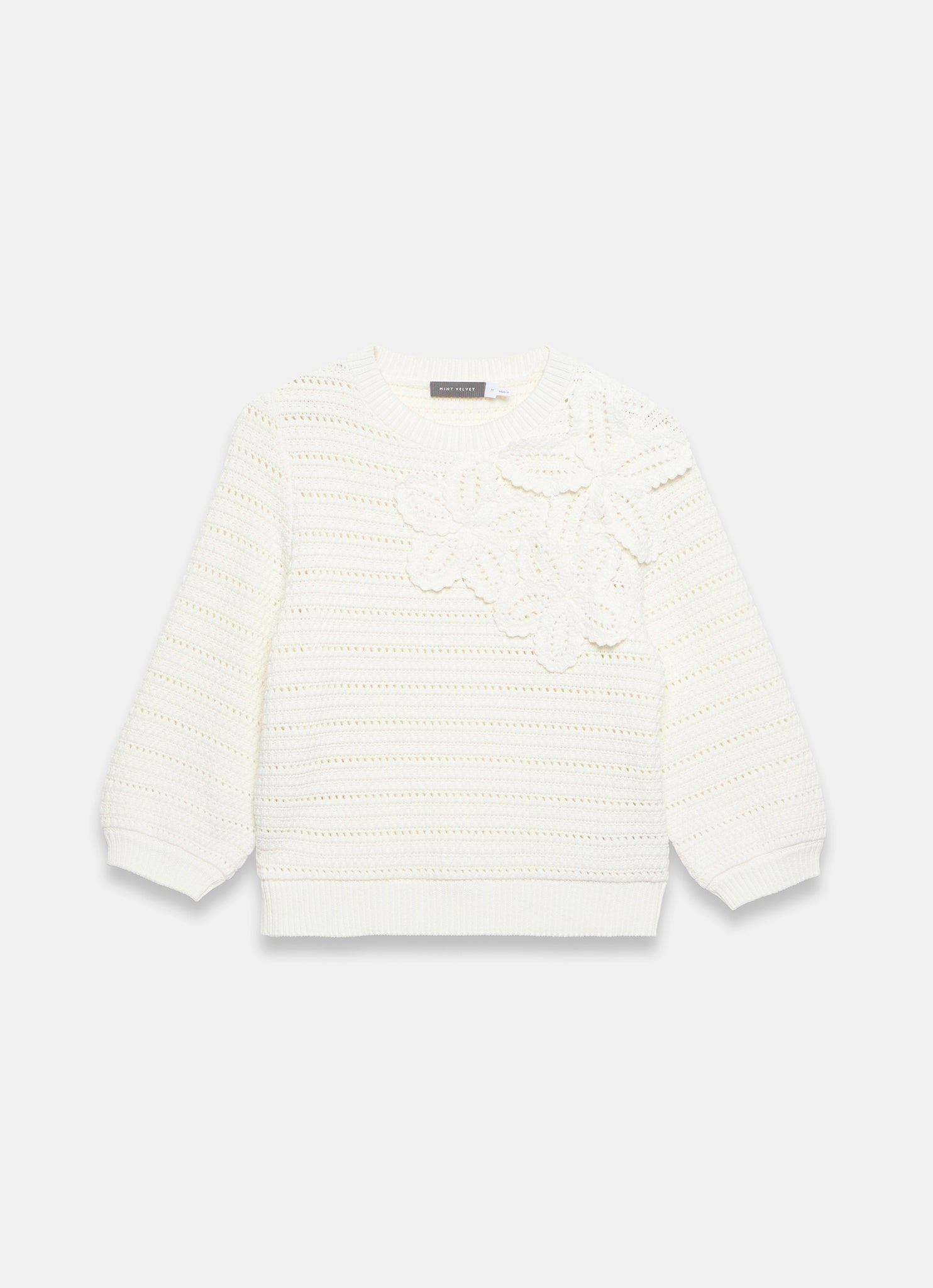 Cream Cotton Blend Floral Detail Jumper