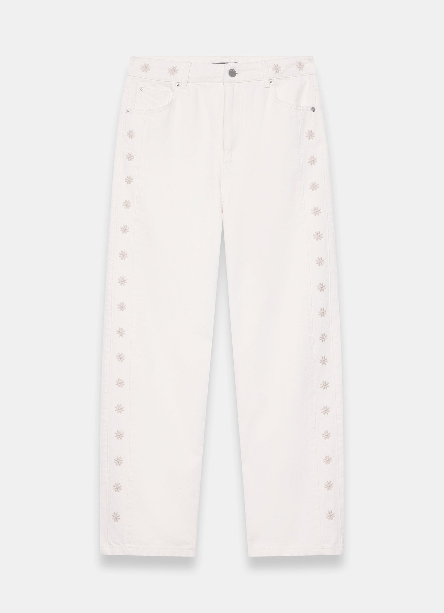 Cream Floral Embroidered Tapered Jeans