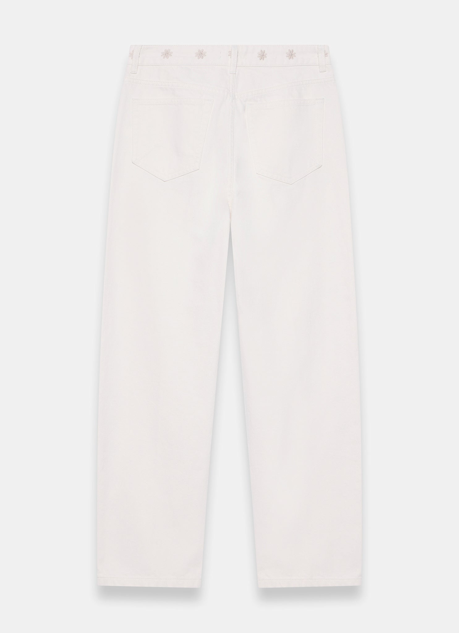 Cream Floral Embroidered Tapered Jeans
