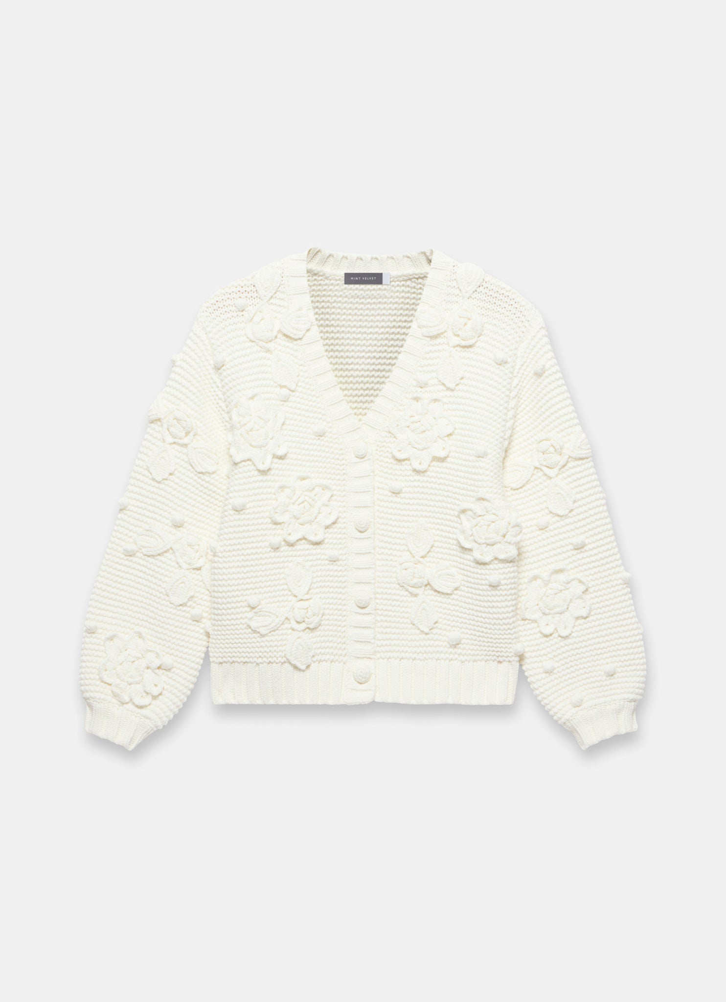 Cream Applique Flower Cardigan