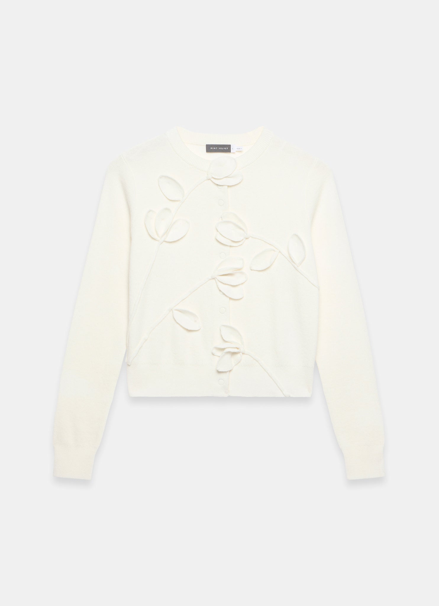 Cream Floral Applique Popper Detail Cardigan