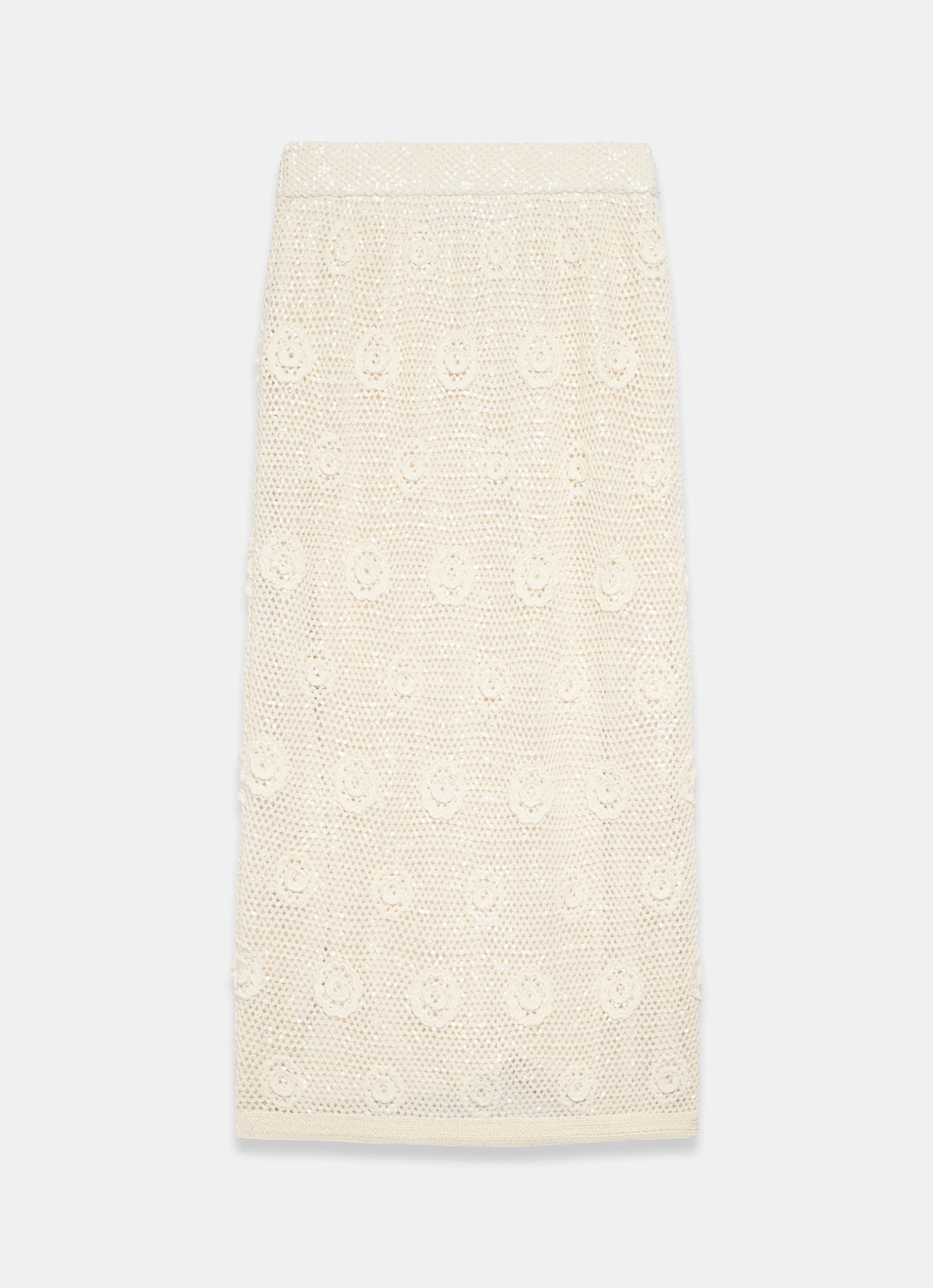 Neutral Sequin Floral Crochet Midi Skirt