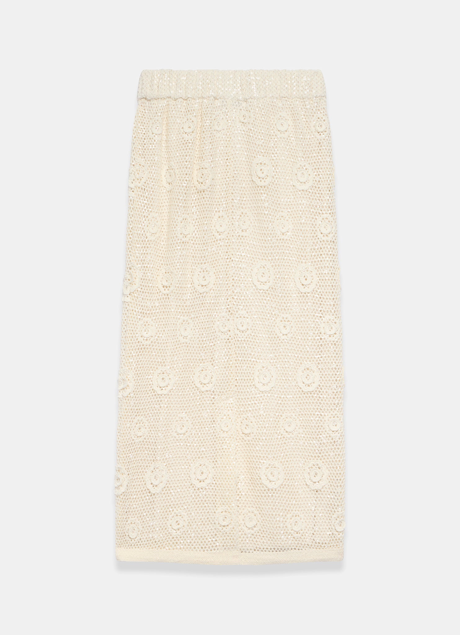 Neutral Sequin Floral Crochet Midi Skirt