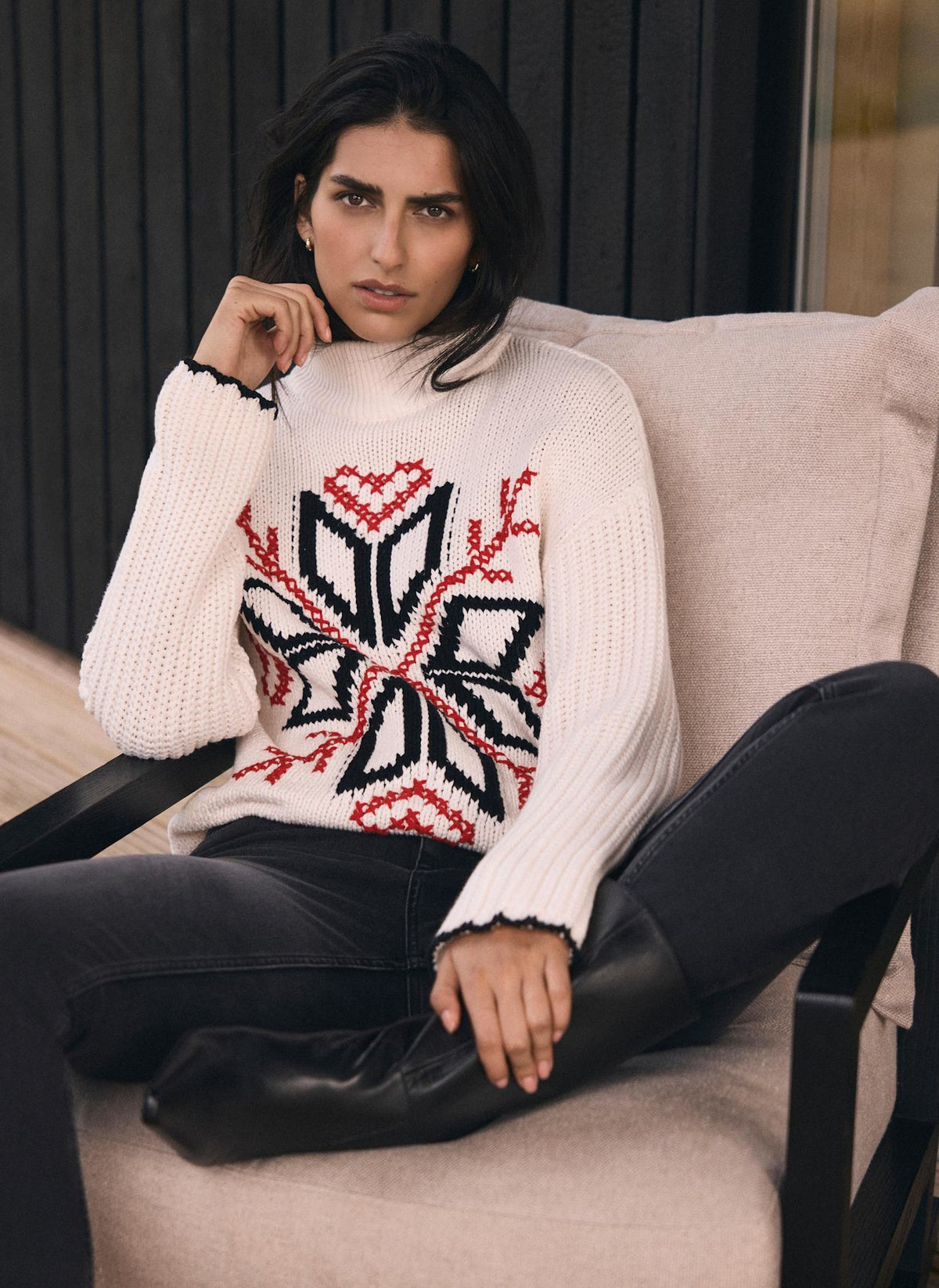 White Snowflake Cotton Blend Knit Jumper