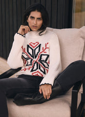 White Snowflake Cotton Blend Knit Jumper