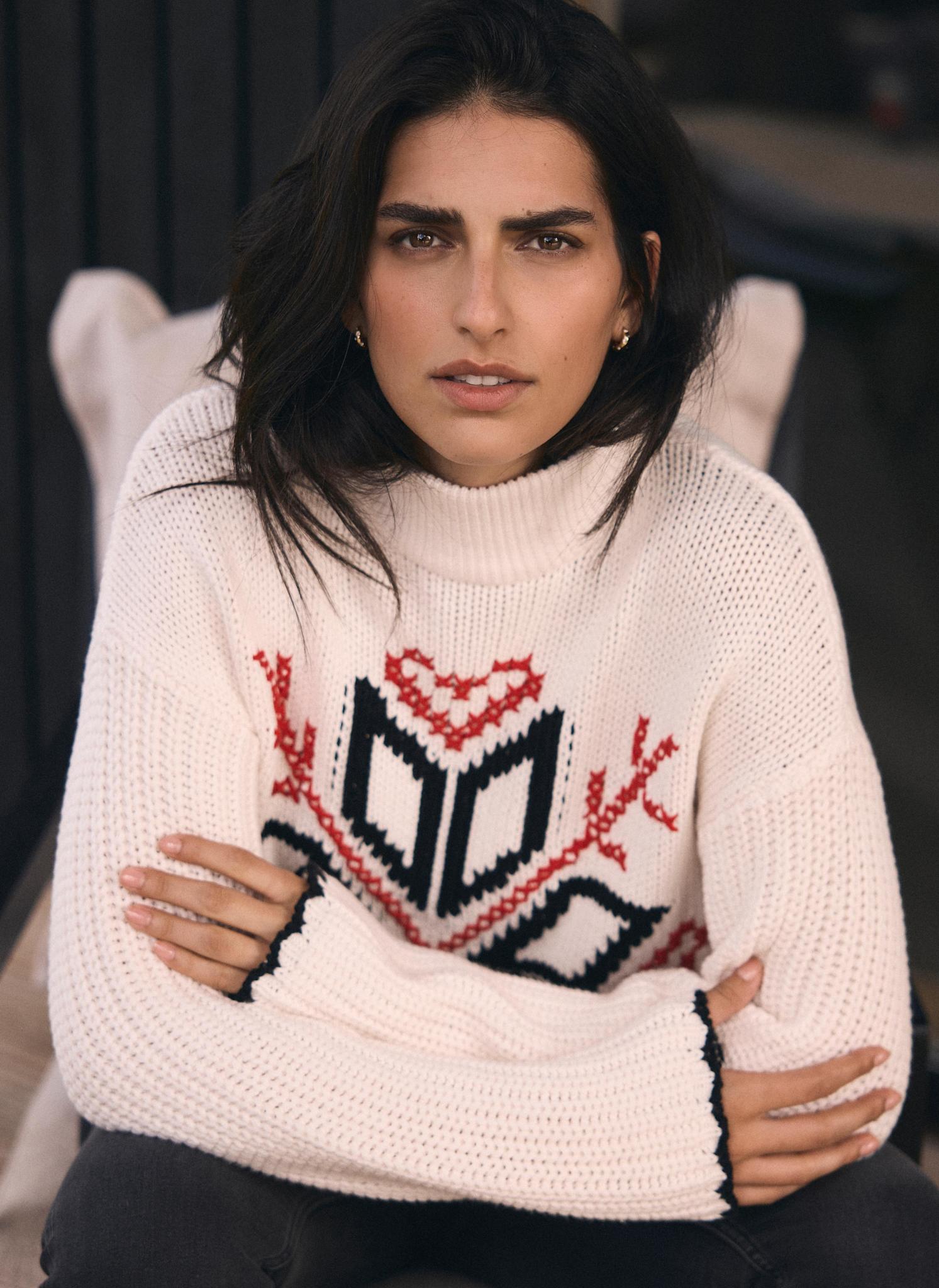 White Snowflake Cotton Blend Knit Jumper