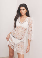 White Crochet Pattern Beach Mini Dress