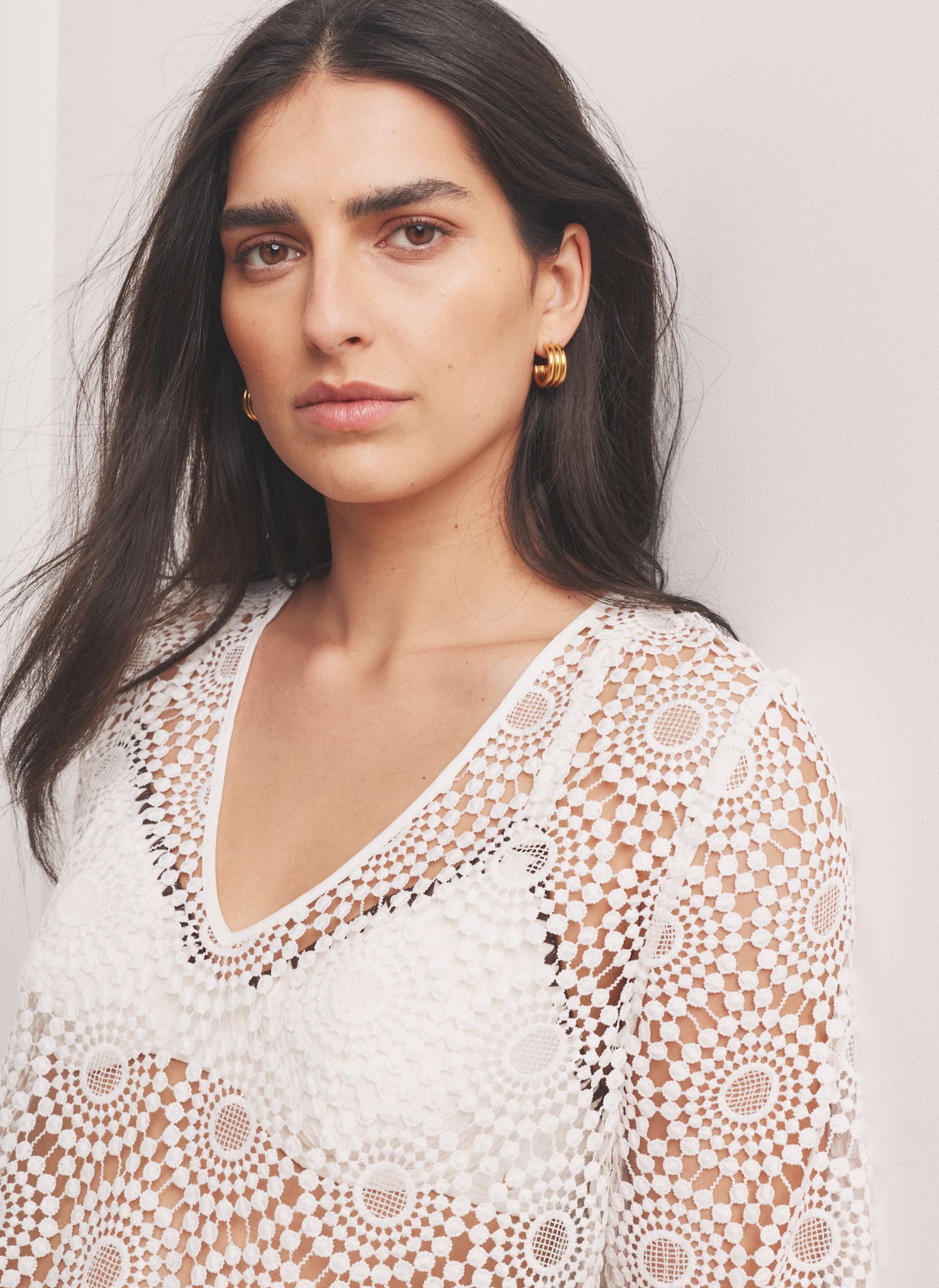White Crochet Pattern Beach Mini Dress