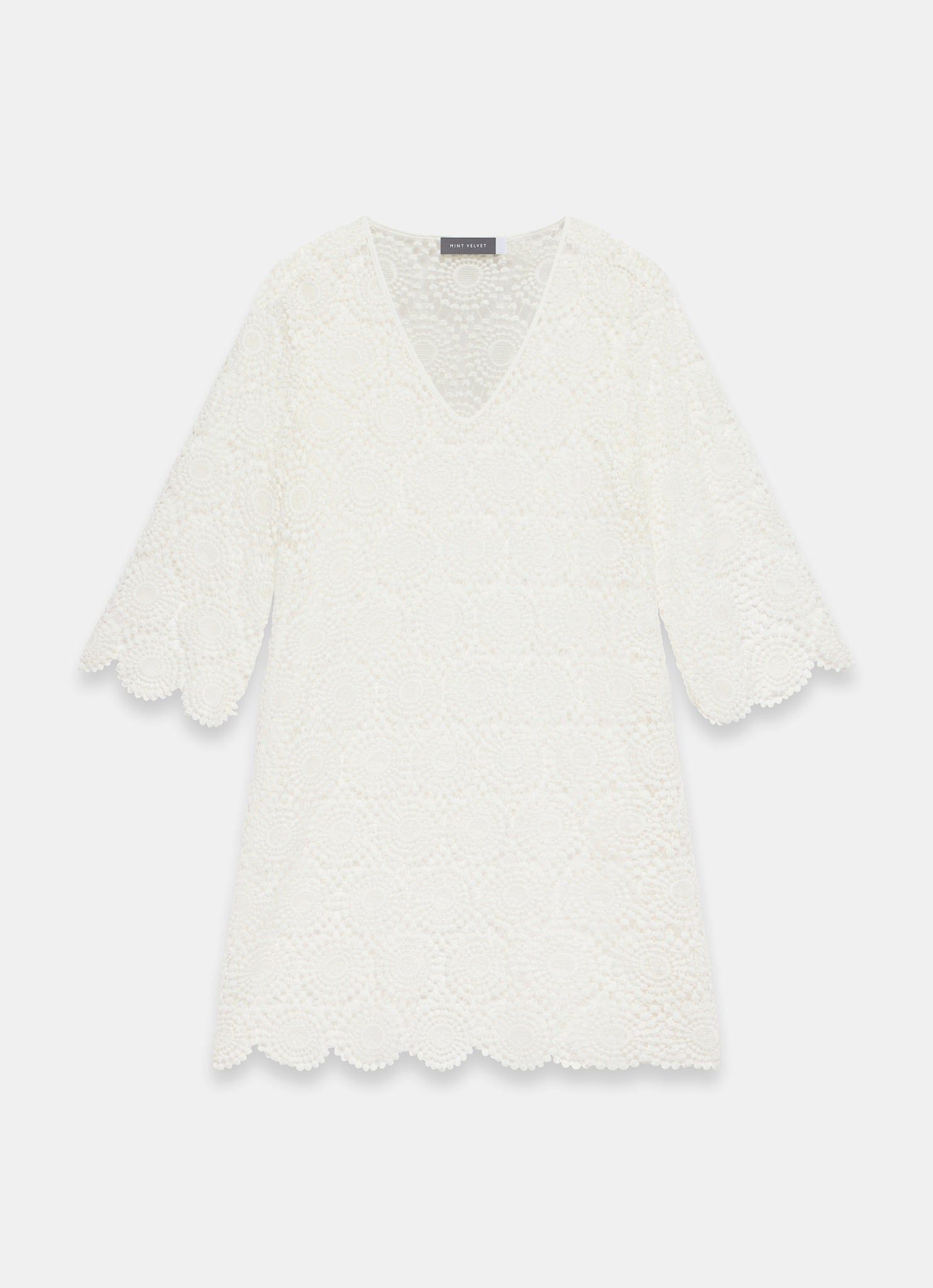 White Crochet Pattern Beach Mini Dress