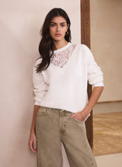 White Lace Detail Sweatshirt