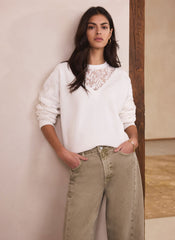 White Lace Detail Sweatshirt