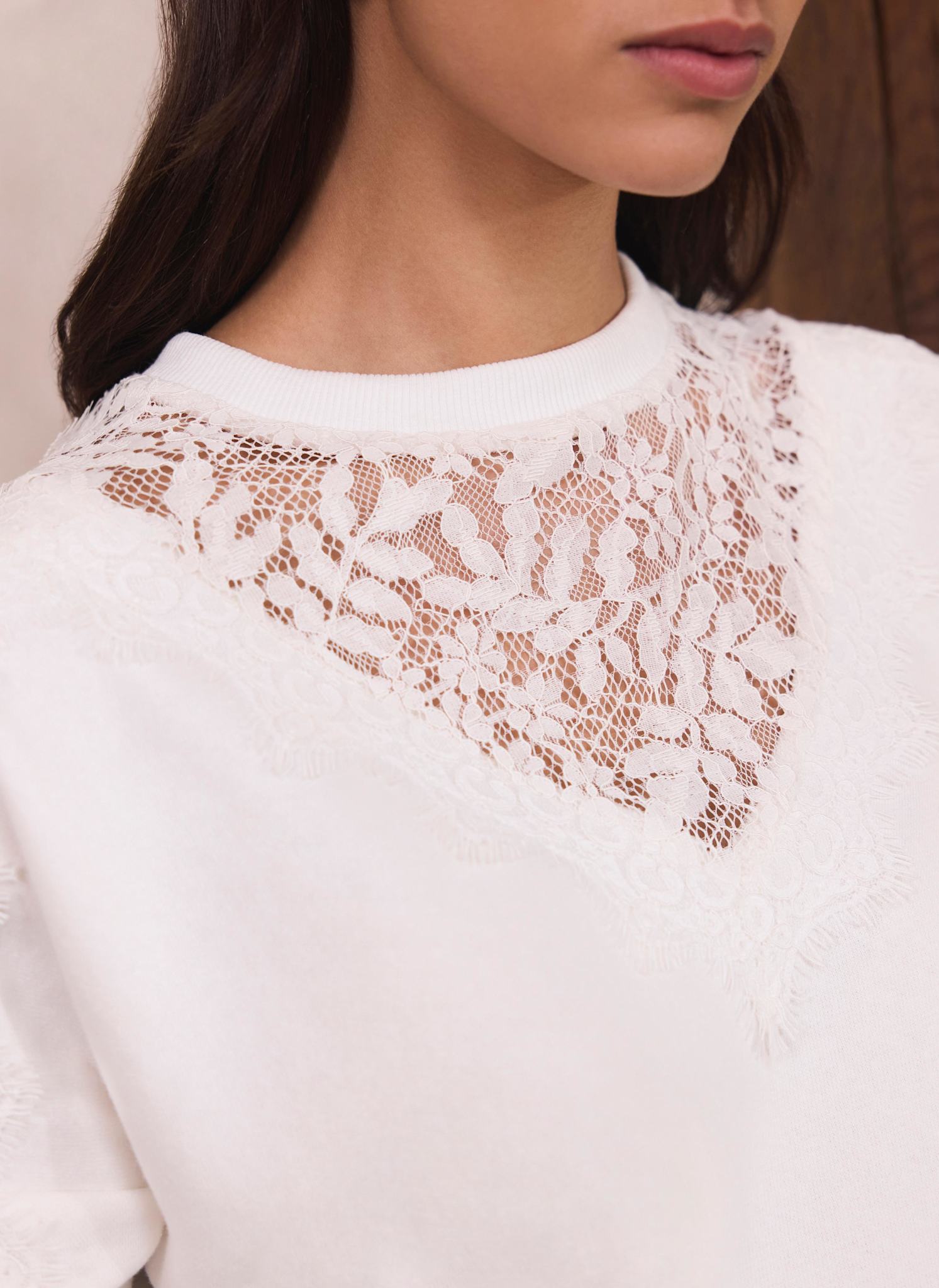 White Lace Detail Sweatshirt